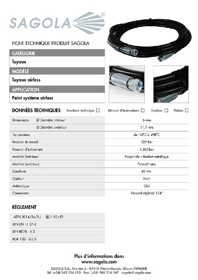 Fiche technique tuyau Airless